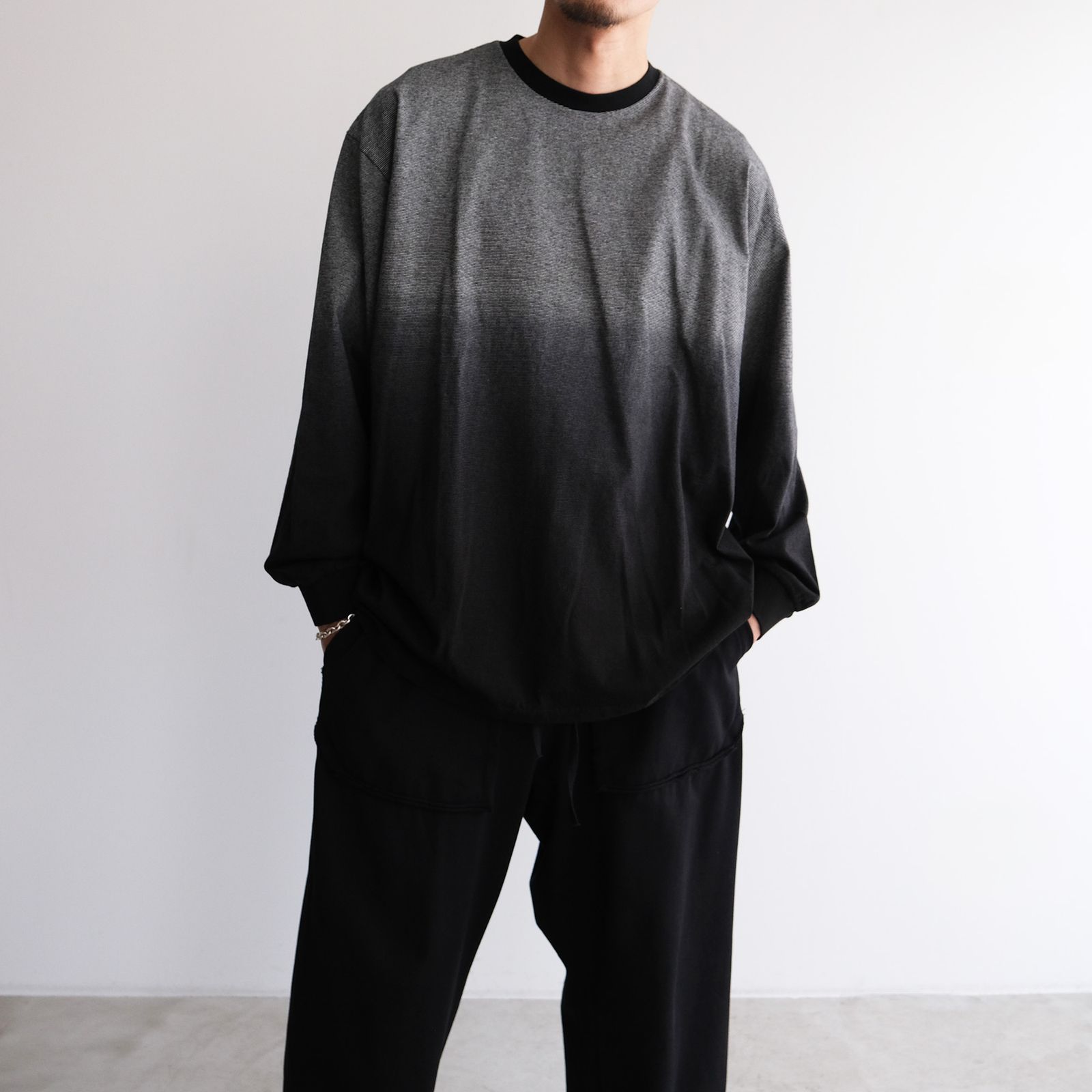 Graphpaper - Gradient Border L/S Tee -Tシャツ-（Black / ブラック