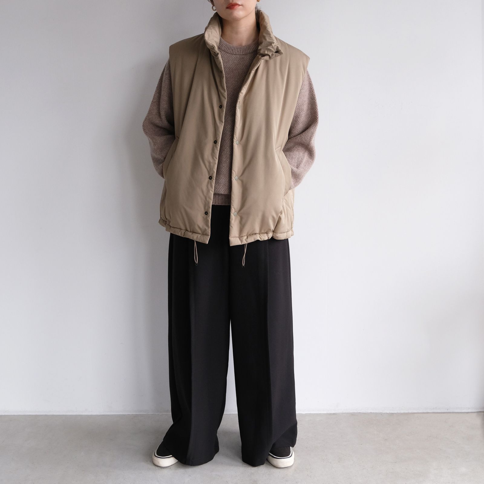 ATON - Vintage Nylon Twill Padded Vest -ベスト-（Beige / ベージュ