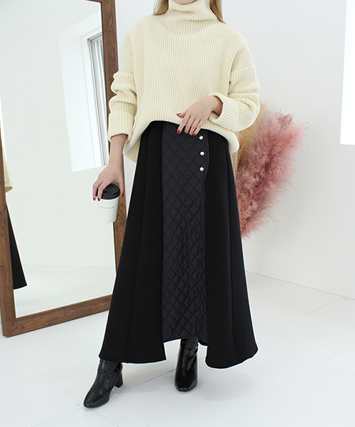 SALE】キルティング切替フレアロングスカート/2カラー