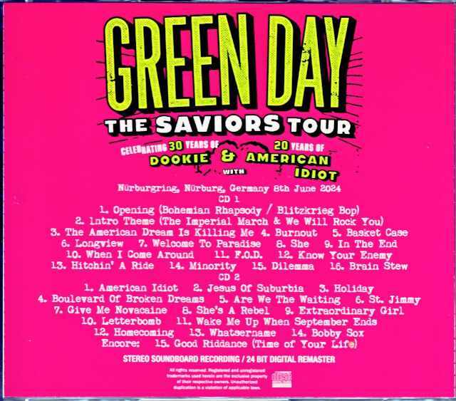 Green Day グリーン・デイ/Germany 2024 Complete S & V