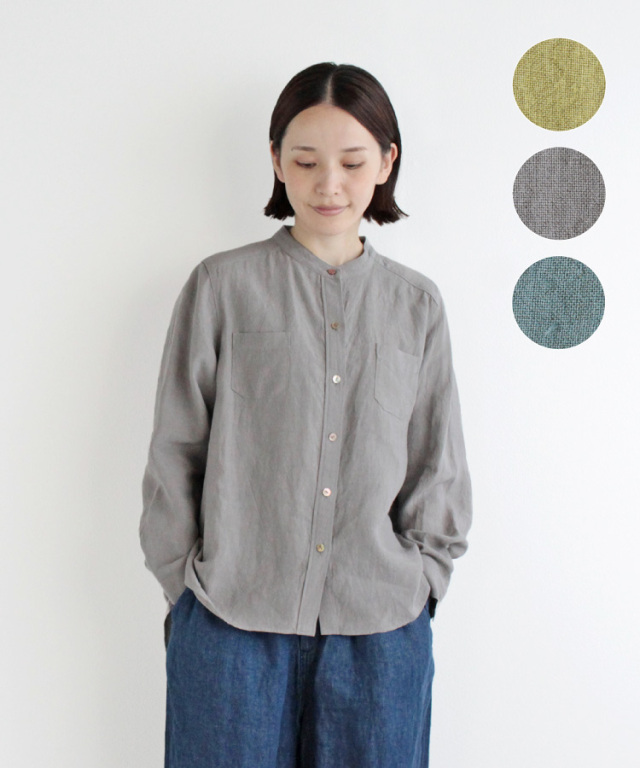 nofl】ベルギーリネンスタンドカラーシャツ 644207730 | ナチュラル服