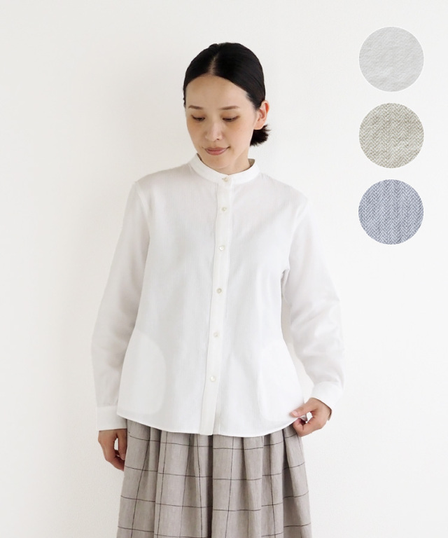 nofl】今治ヘリンボーンスタンドカラーシャツ 644209600 | ナチュラル