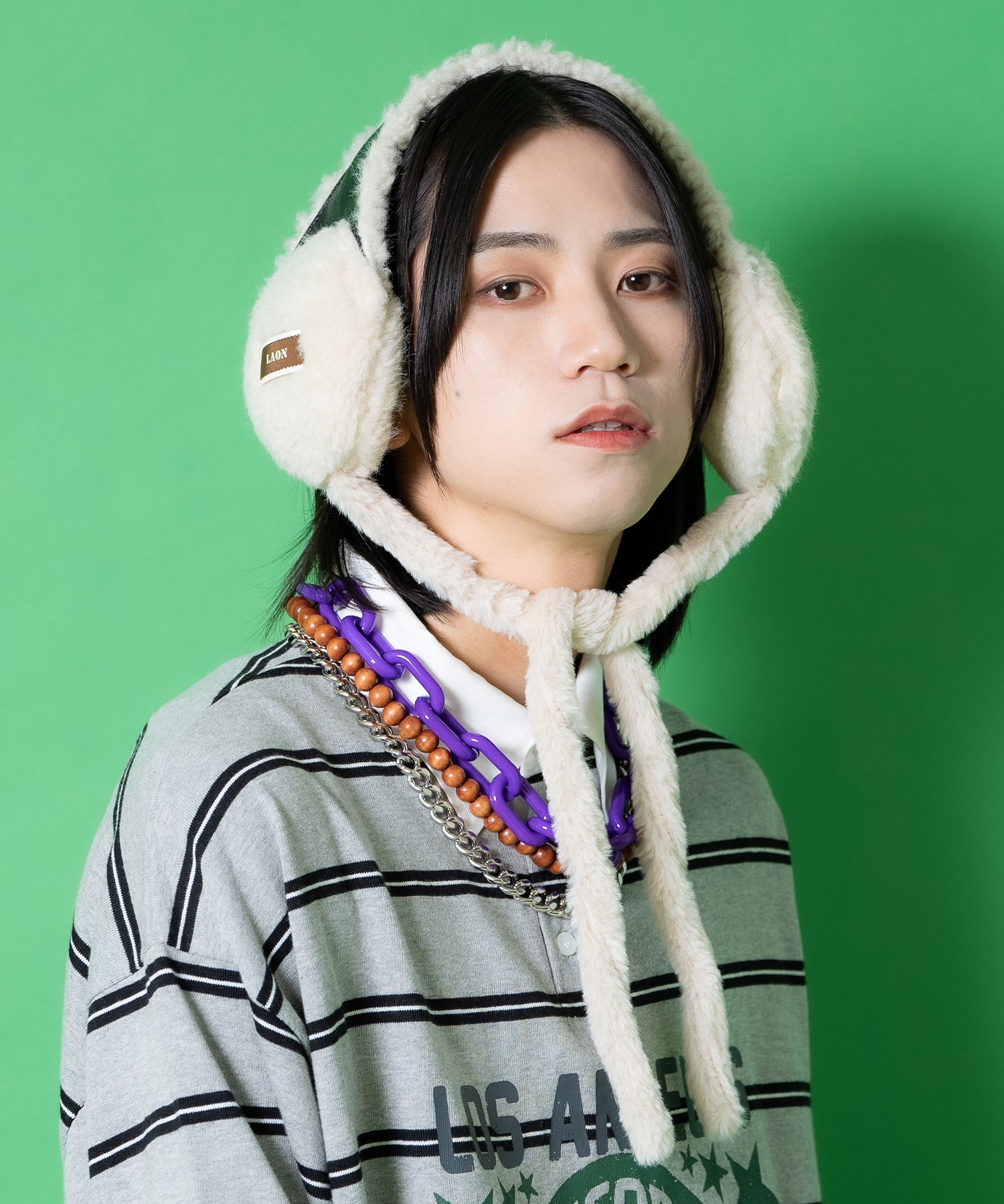 ボア×合成皮革リバーシブル切替ファーコードイヤーマフ / 耳当て