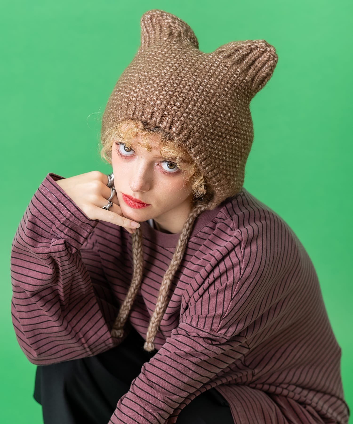 ネコ耳イヤーフラップニットキャップ / メンズ レディース ユニ