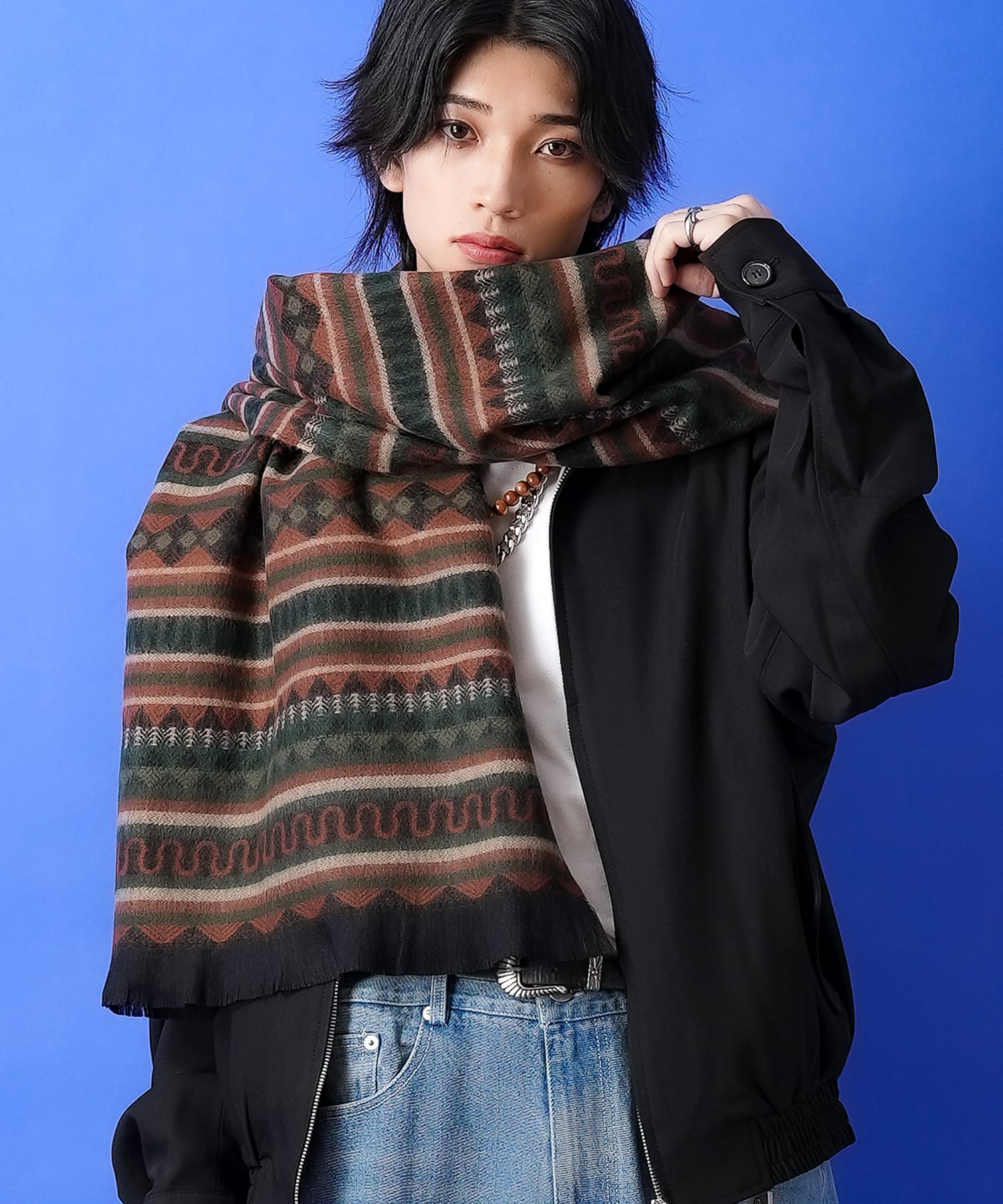 ネイティブ柄ファータッチマフラー / メンズ レディース ユニセックス