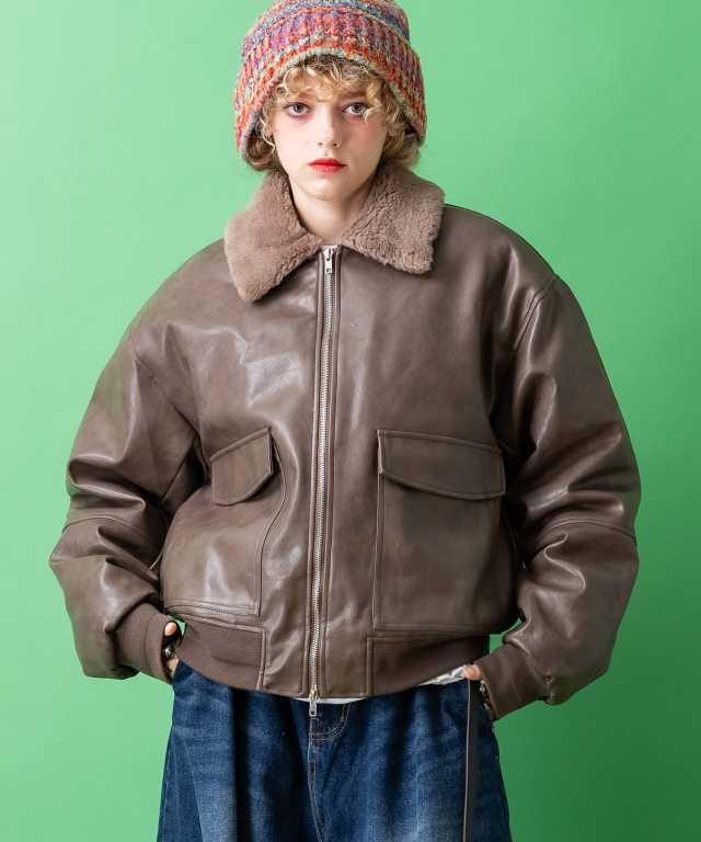 ファー襟合成皮革G-1フライトジャケット / ブルゾン メンズ レディース