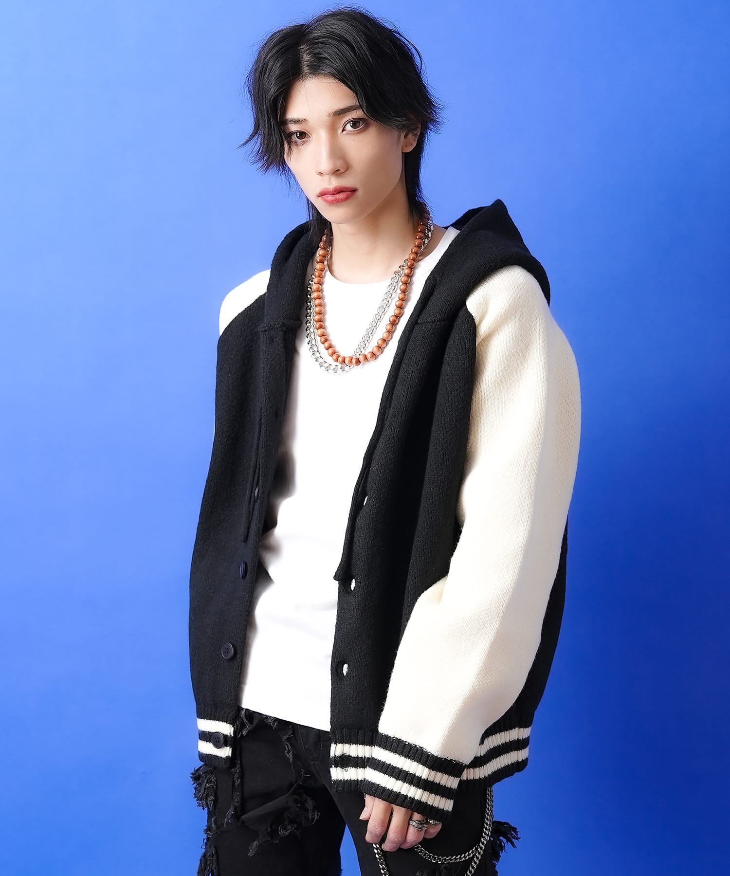 ニットフードスタジャン / メンズ レディース ユニセックス オーバー