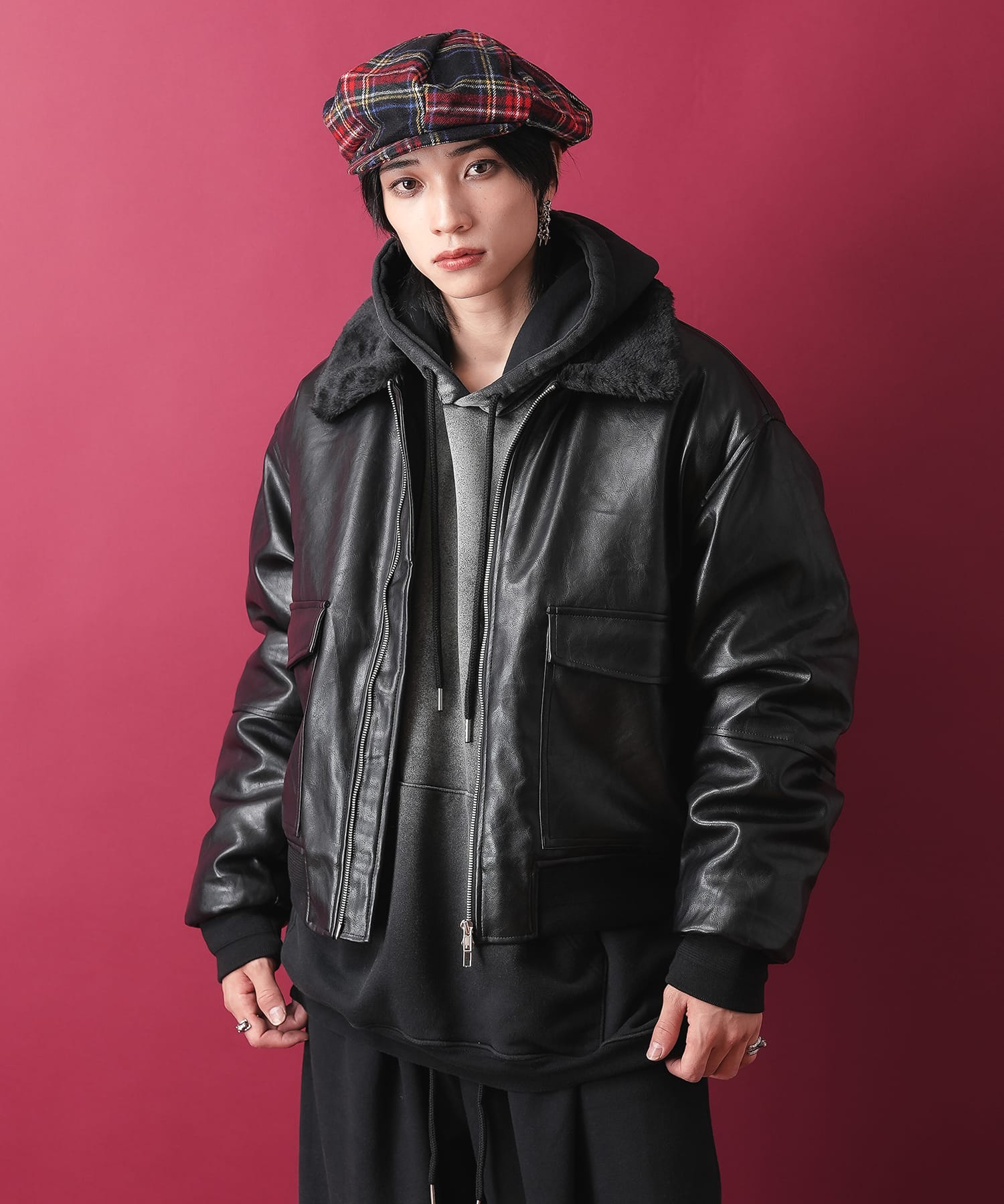 ファー襟合成皮革G-1フライトジャケット / ブルゾン メンズ レディース