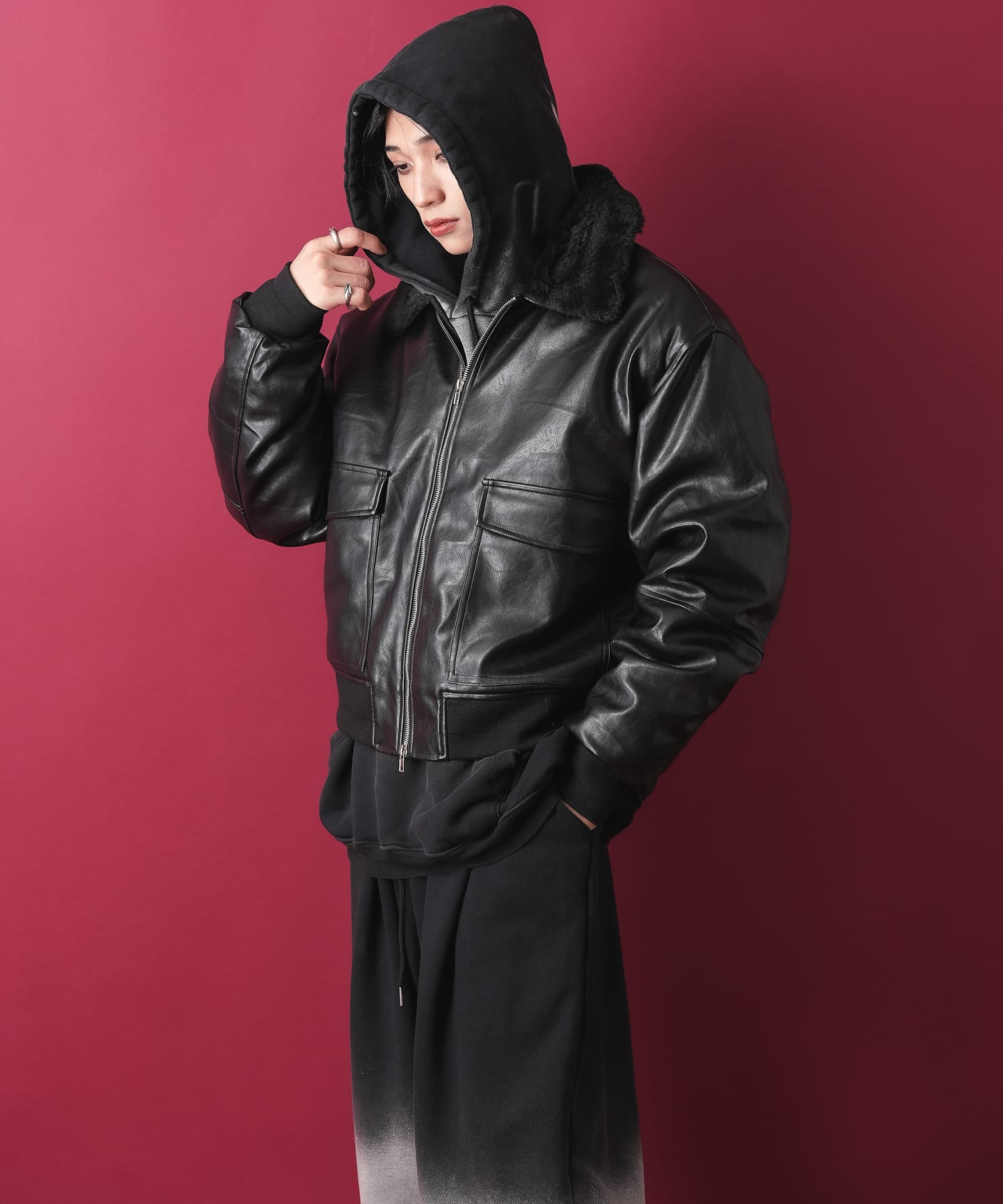 ファー襟合成皮革G-1フライトジャケット / ブルゾン メンズ レディース