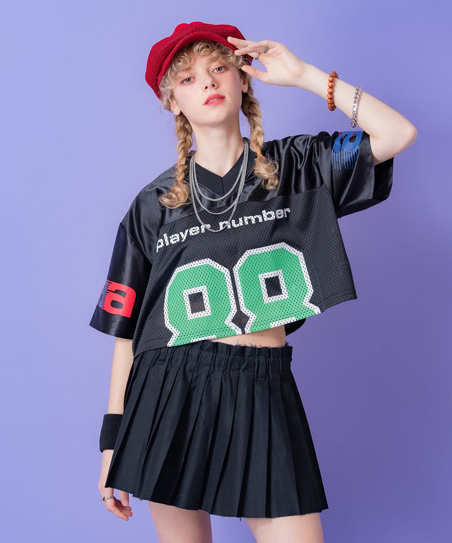 クロップド丈メッシュカットナンバリングフットボールシャツ / 半袖