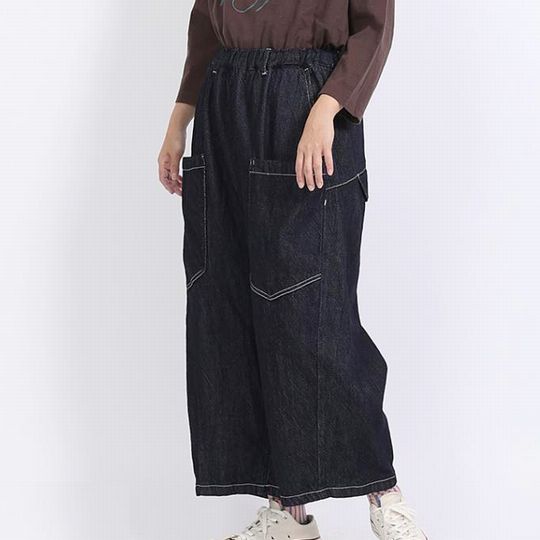 スラブヤーンデニム 8分丈パンツ【通年】tumugu: 【ツムグ】（3色）（F