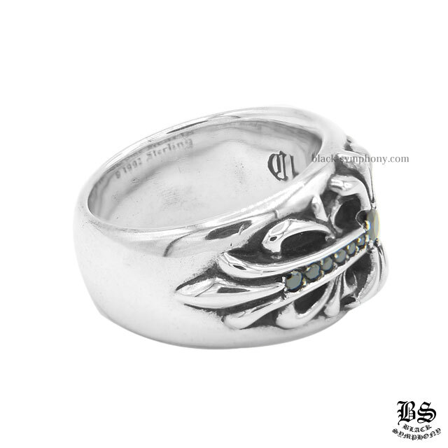 クロムハーツフローラルクロスリングwithパヴェブラックダイヤモンド