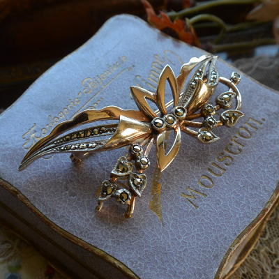 A-124 フランスアンティークブローチ 835シルバー＆マーカサイトブローチ