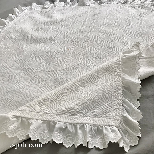 パリ発送】B1591 フランスアンティークベビープラム用ブランケット 手