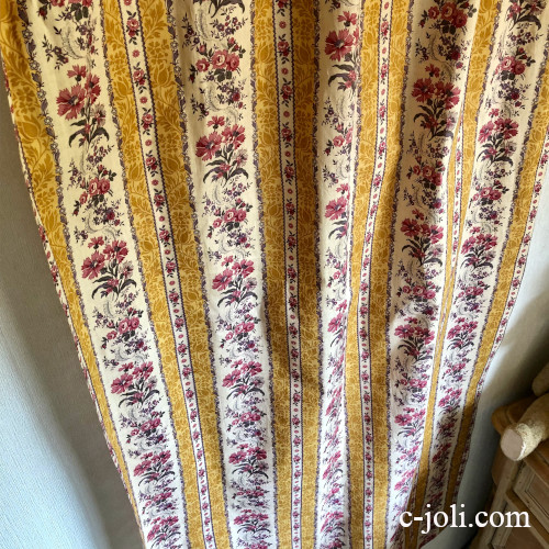 C1164 フランスアンティークカーテン ストライプ＆花柄プロヴァンス麻