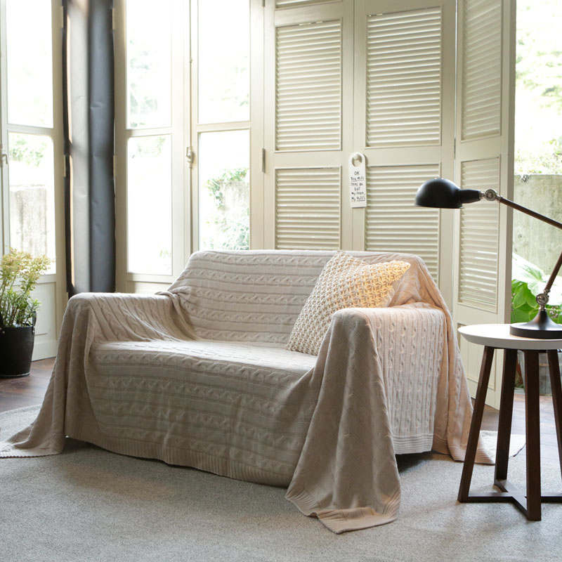 Fab the Home】ケーブルニット マルチカバー 190×190 2人用 ソファ