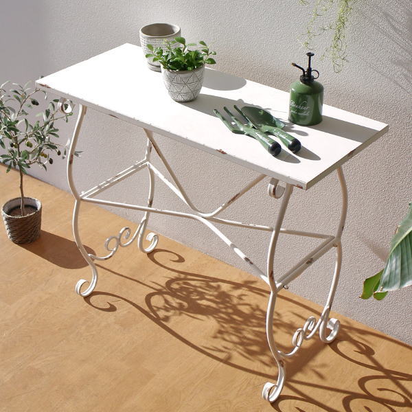 ガーデンテーブル 作業台 アンティーク 白 ホワイト 花台 ハイスタンド