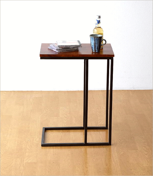 サイドテーブル 木製 アイアン コの字型 ソファーサイドテーブル