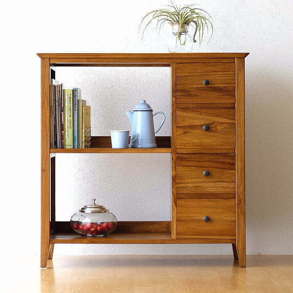 リビングシェルフ 引き出し収納 チーク 無垢材 チークラックチェスト