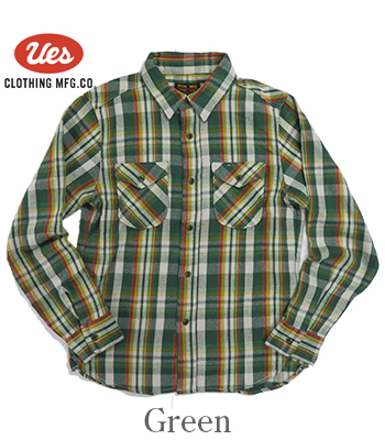 UES ウエス 長袖|ヘビーネル|チェックワークシャツ『先染めヘビー