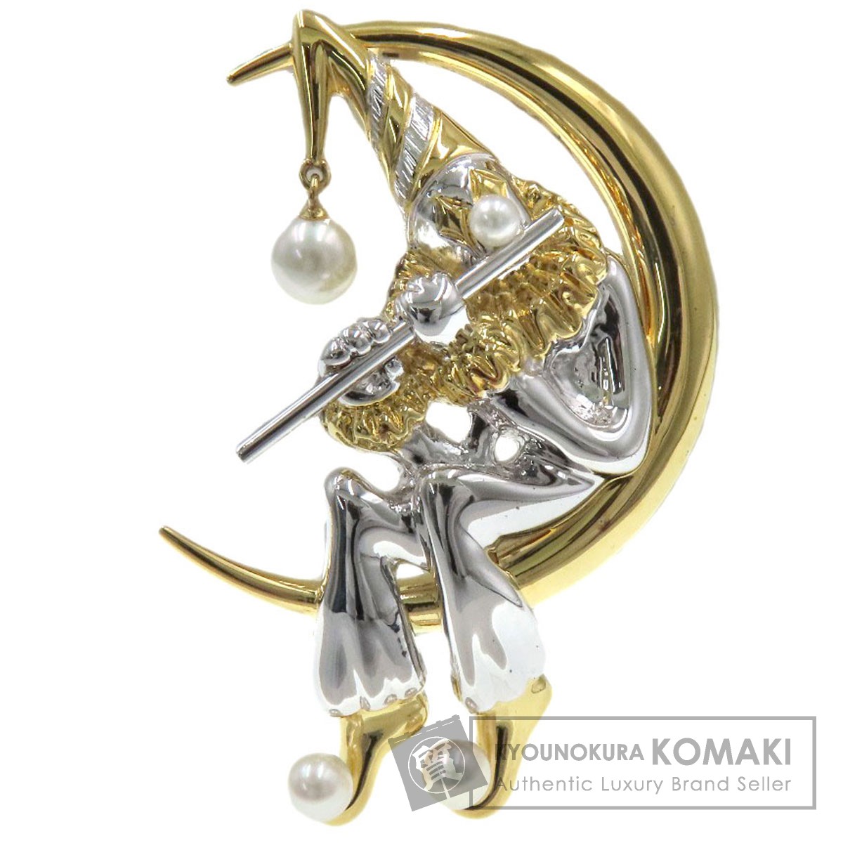 MIKIMOTO ミキモト ブローチ シルバー パール ピエロ 三日月 笛