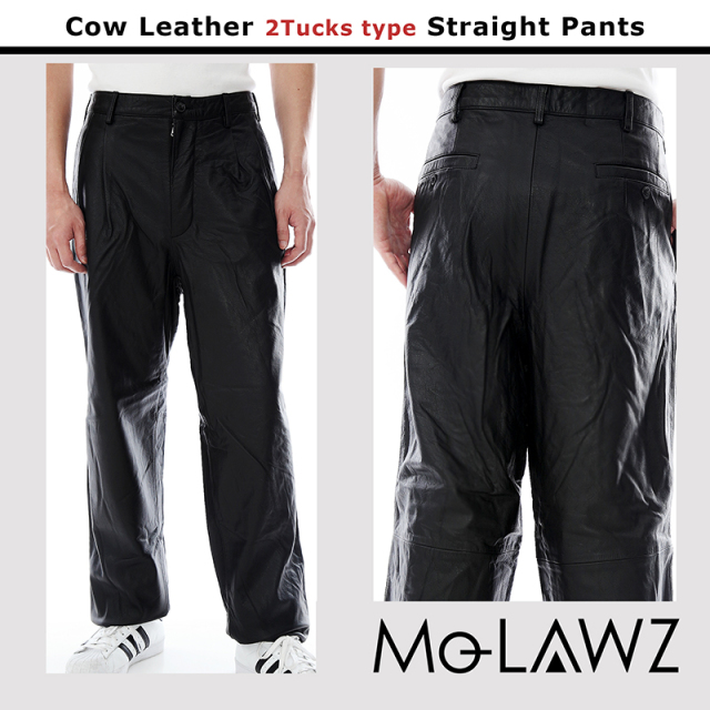 大きいサイズ 牛革 レザーパンツ スラックスタイプ 2タック メンズ