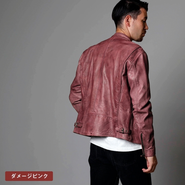 Mo-Laws 山羊革 メンズ シングルライダースジャケット ダメージカラー