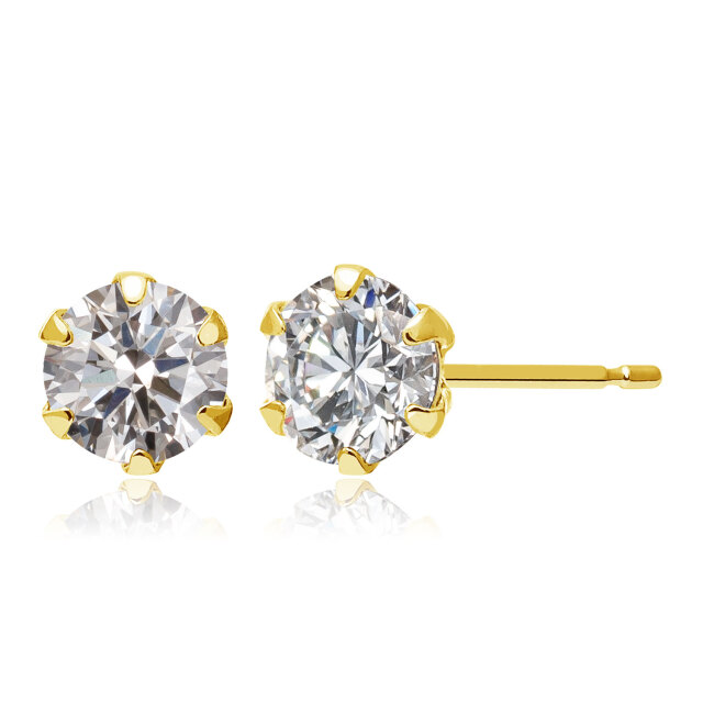 ピアス 両耳 ダイヤモンド 1粒 計 0.4ct 6本爪 スタッドピアス K18
