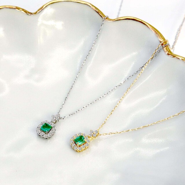 ネックレス レディース エメラルド ダイヤモンド K18 ゴールド 18金