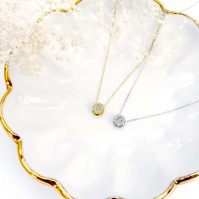 ネックレス 1粒 ダイヤモンド 0.1ct ダリア フラワー K18 ゴールド 18