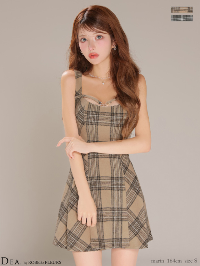 XSサイズあり】ふんわり起毛チェックキャミソールフレアミニキャバ