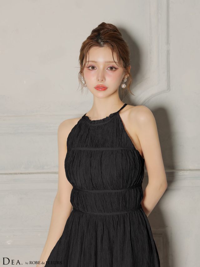 S～Lサイズあり】ホルターネックサテンティアードフレアロングキャバ