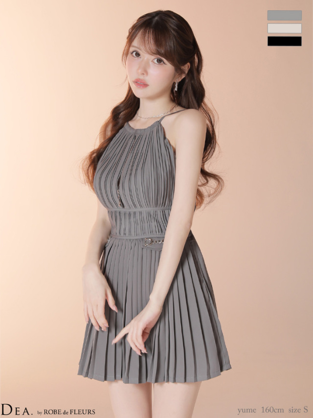 XSサイズあり】プリーツホルターネックティアードフレアミニキャバ