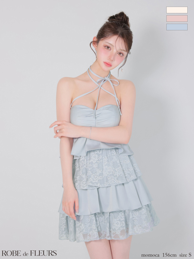 XSサイズあり】スパンコールレースティアードフリルミニキャバドレス