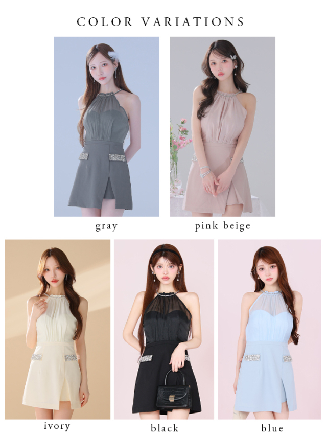 XSサイズあり】Satin Bijou back open halter mini dress (anier4051)
