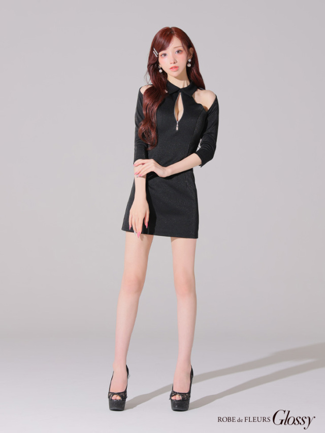 XSサイズあり】襟デザインオフショルバストジップミニキャバドレス(GL4109)