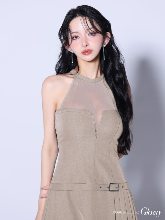 9月下旬入荷予定】【XSサイズあり】シアーホルターネックフレアミニ