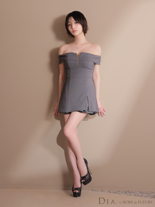 XSサイズあり】バストジップオフショルセットアップフレアミニキャバ