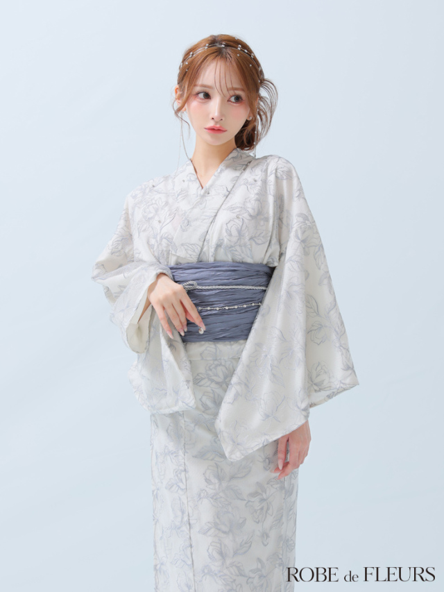 ROBE de FLEURS Sheer floral embroidered lace yukata (fm4220)