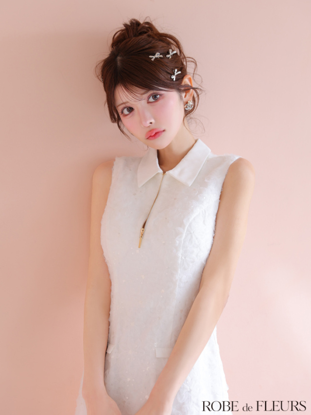 XS～Lサイズあり】襟つきフラワーレースサテンミニキャバドレス(fm4303)