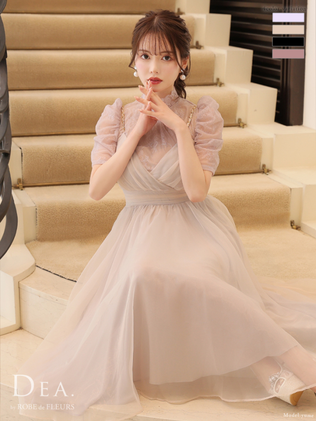 Lサイズあり】チュールxレースブラウスセットフレアミディキャバ