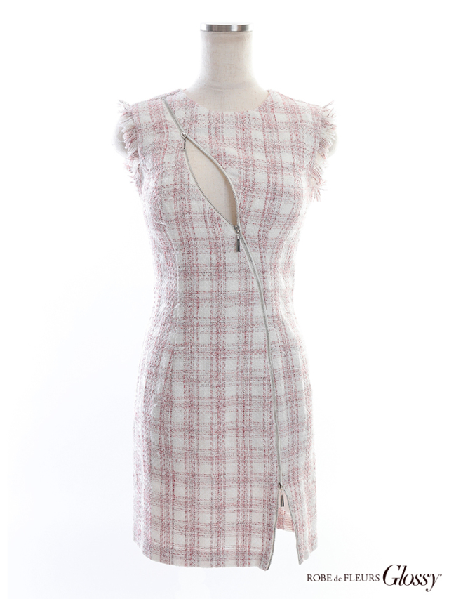 XS～Lサイズあり】ツイード×ジッパータイトミニキャバドレス(GL2543)