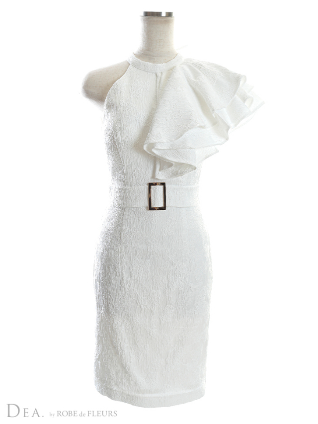 Lサイズあり】片サイドフリルxジャガードタイトミニキャバドレス