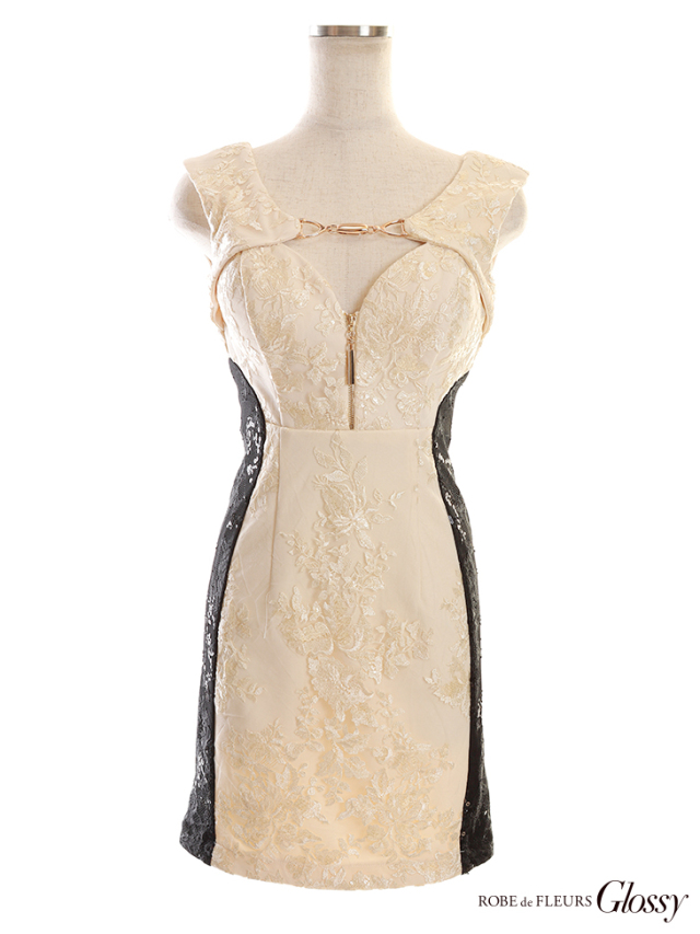 XSサイズあり】フロントロックxバイカラータイトミニキャバドレス(GL2591)