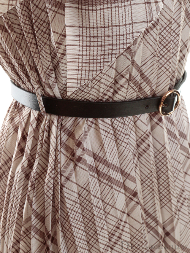 チェック柄 x ノースリーブマキシワンピース【リボンベルト、ベルト