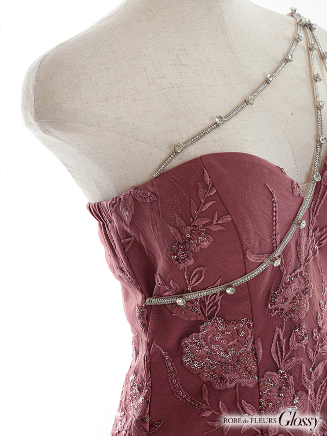 アシンメトリービジューラインレースタイトミニキャバドレス(GL2642)