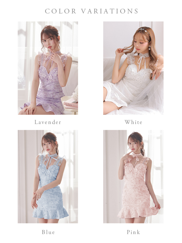 XSサイズあり】サテンxフリルガーリーキャバドレス[チョーカー付き