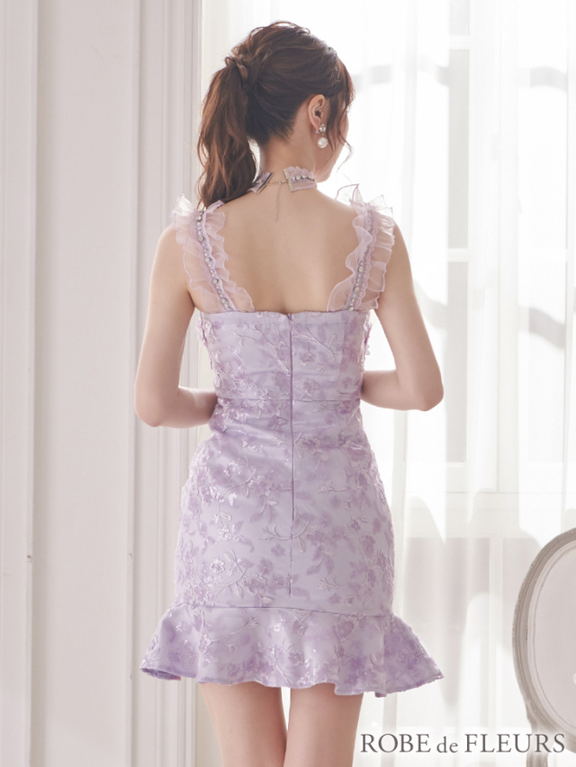 XSサイズあり】サテンxフリルガーリーキャバドレス[チョーカー付き