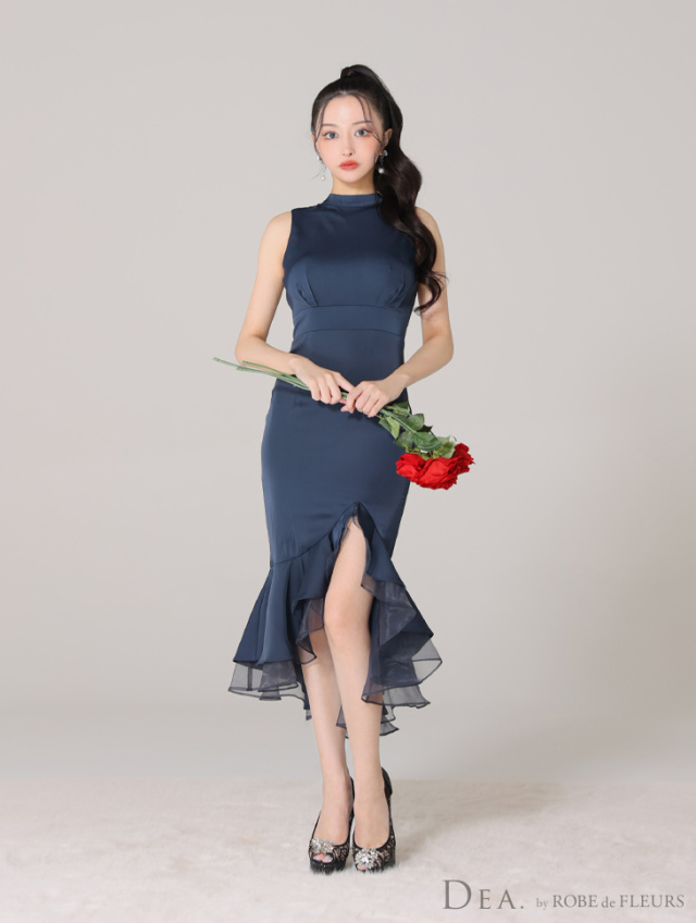 Lサイズあり】アシンメトリーフリルxバックチュールリボンキャバ