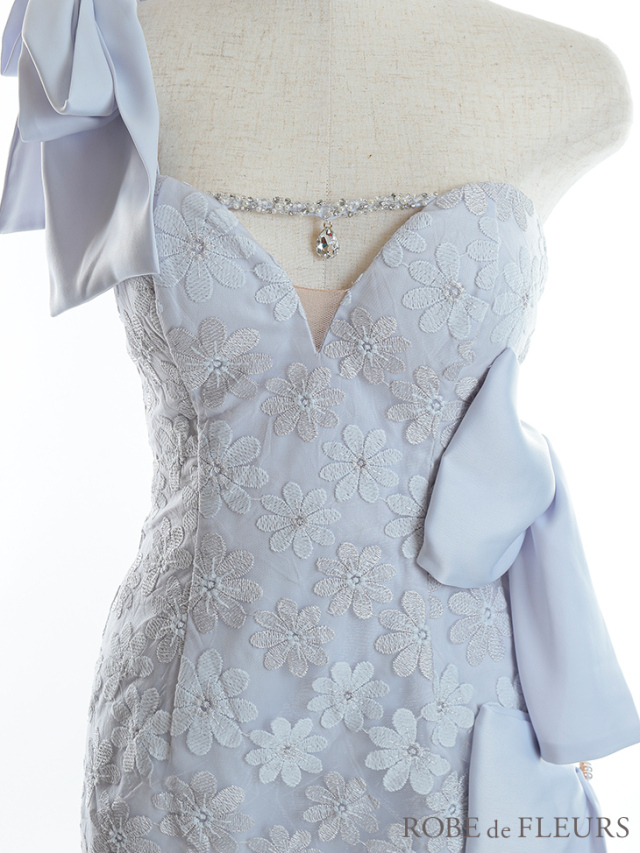 XSサイズあり】フラワーレース×リボンワンショルダーミニキャバドレス